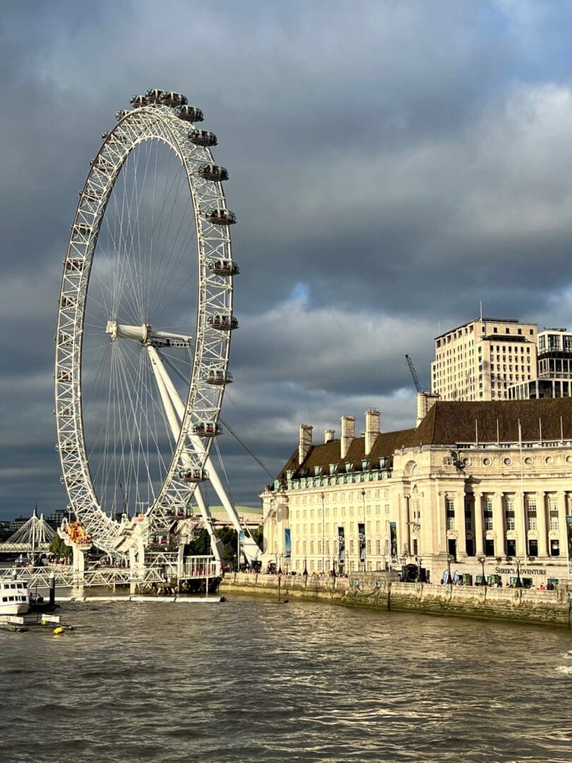 London Eye and County Hall under clouds.