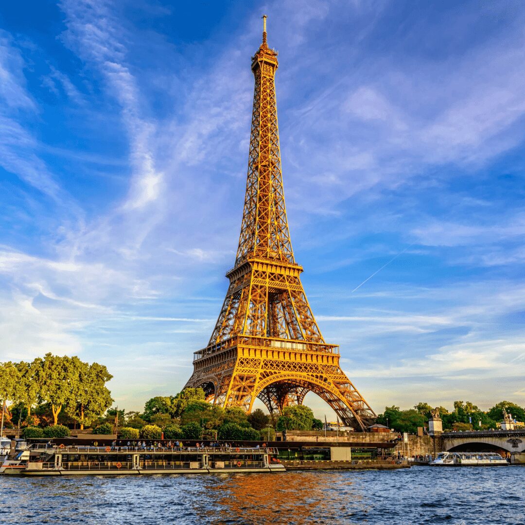 Eiffel Tower, Paris, sunny day.