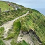 Clifftop path with grazing cow.