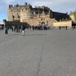 Edinburgh Castle, tourists at entrance.